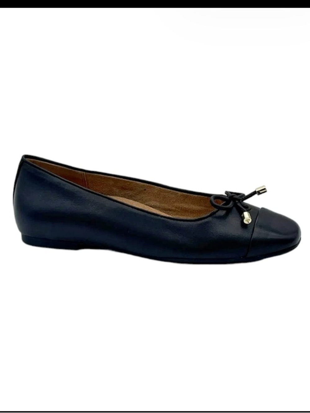 Vionic Klara Black Leather Bow Ballet Flats